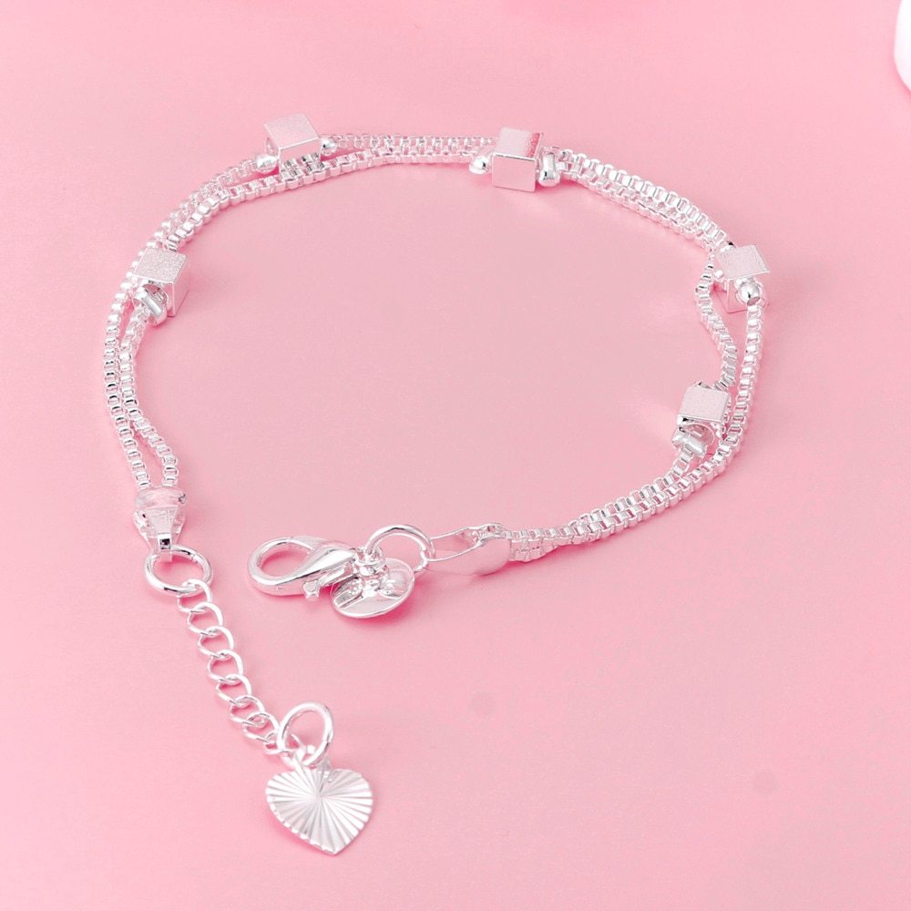Hot 925 Stamp silver Pretty square box chain bracelets for women casual fashion party wedding Accessories Jewelry holiday gifts