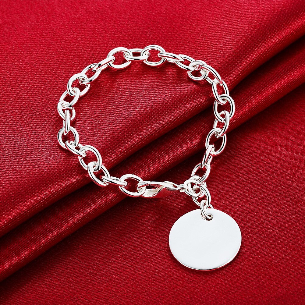 wholesale Hot 925 Stamp Silver color Round card Pendant Bracelets for men's women Wedding party Christmas Gifts fashion Jewelry