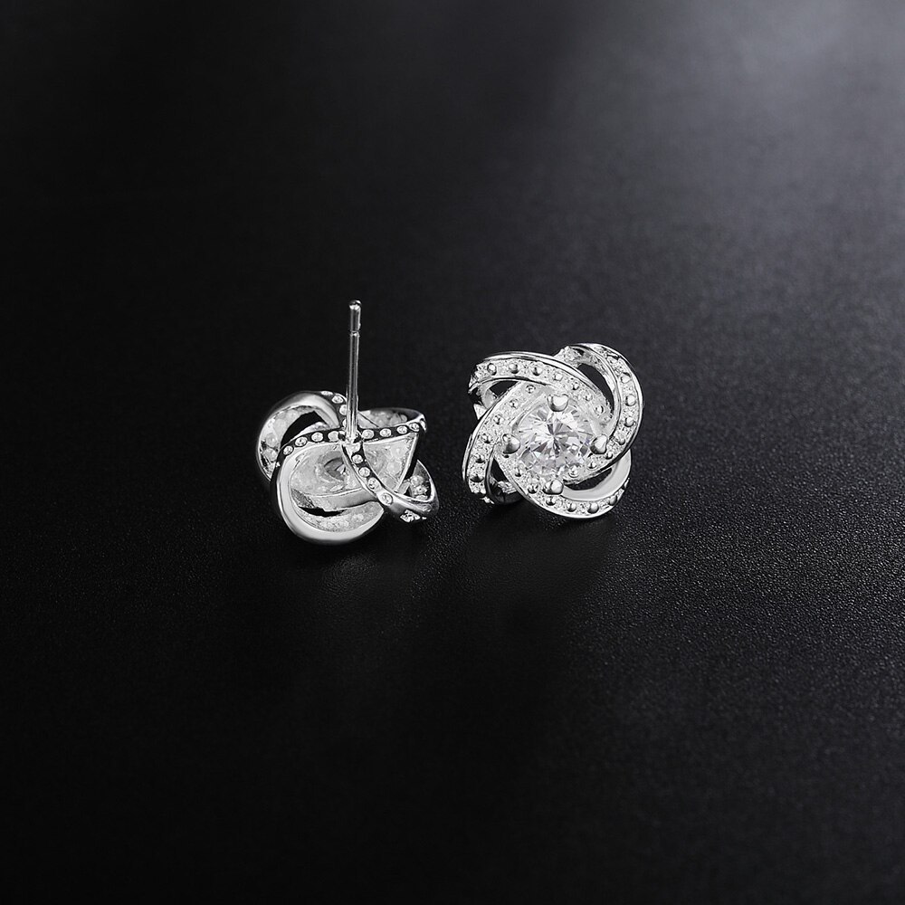 Special offer 925 Stamp Silver color Shiny crystal Earrings studs for Women fashion Jewelry Christmas Gifts party wedding
