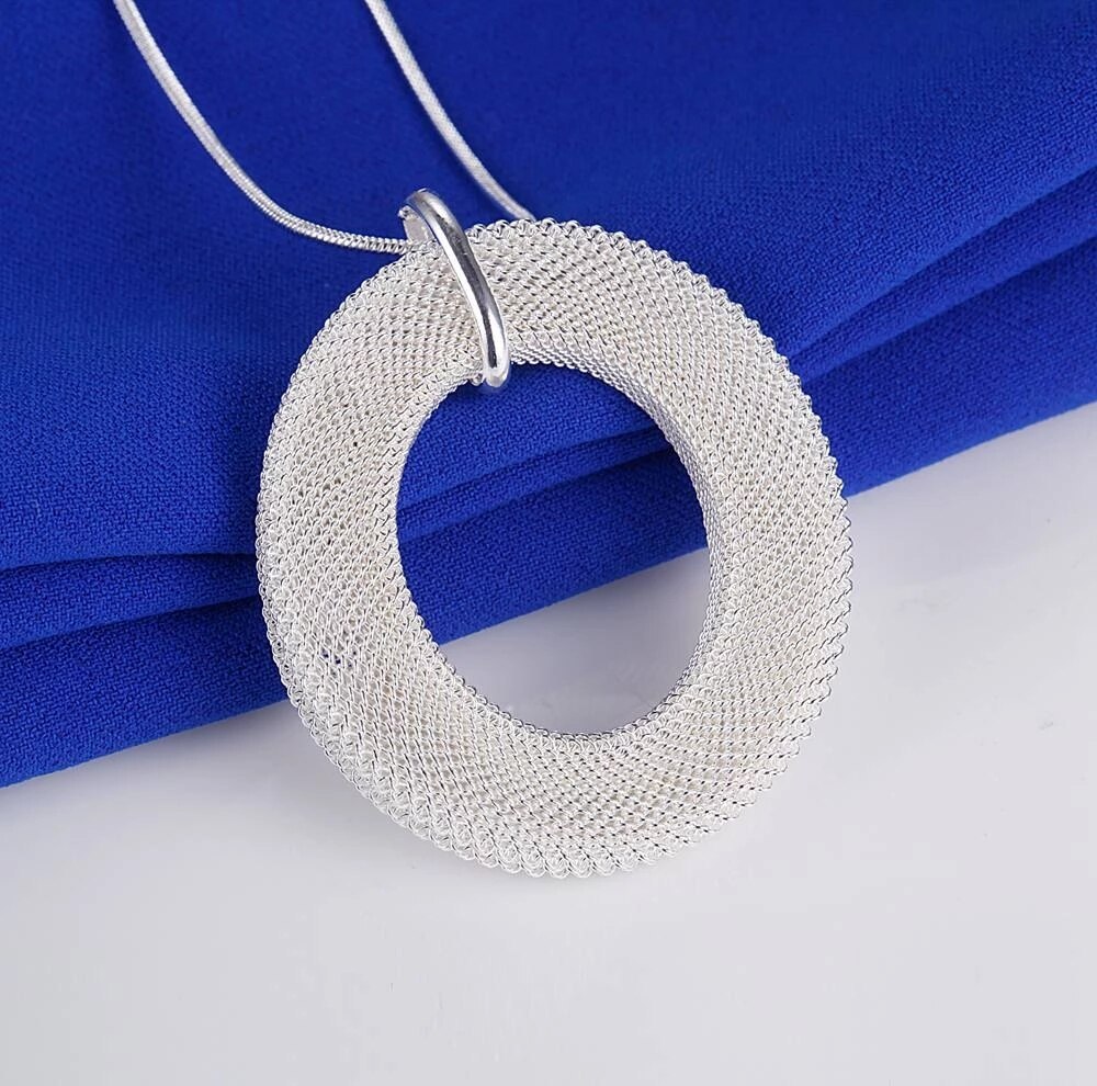 Factory direct Hot 925 Stamp Silver color Fine Mesh Pendant necklace earrings stud for woman Fashion Party wedding Jewelry set