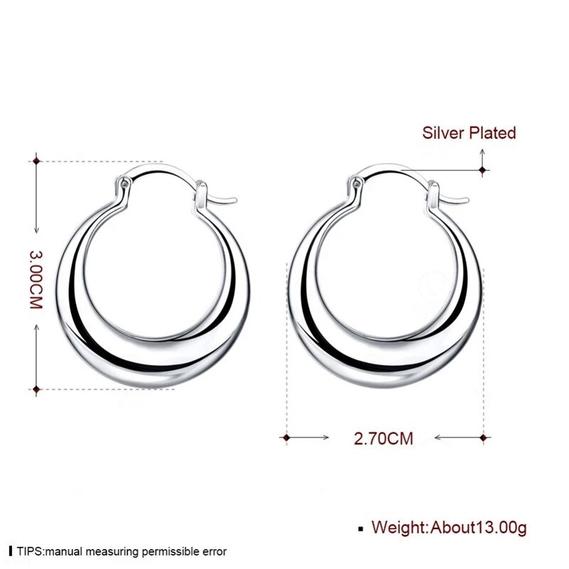 Factory direct 925 Stamp Silver color Earrings 3cm Fashion round big hoop for Women Beautiful Crescent Gift Engagement Jewelry