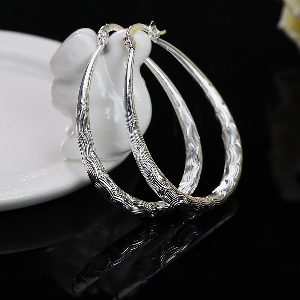 Special offer 925 Stamp Silver color hoop Earrings for Women 3CM Circle Oval fish pattern earrings elegant Jewelry Gifts