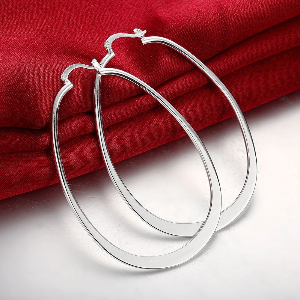 Hot new 925 Stamp Silver color Earring High Quality Fashion for Woman Jewelry flat geometry long Big earrings wedding Gift