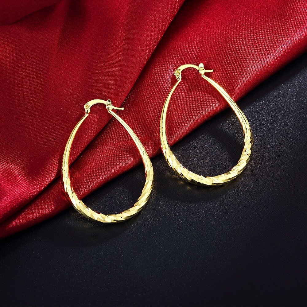 New 925 Stamp Silver color oval Rope 4.4cm earrings high quality 18K gold plated earrings Fashion Jewelry party Christmas Gift