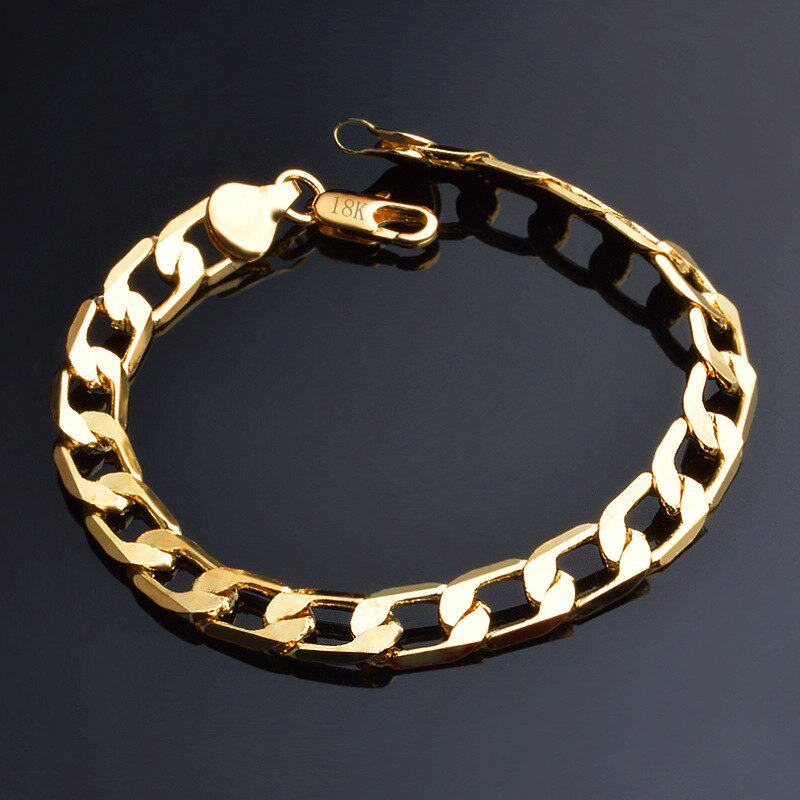 Charm 18K gold plated 8MM geometry 20CM Chain 925 Stamp Silver color Bracelet for Women men Fashion Wedding Gifts fine Jewelry