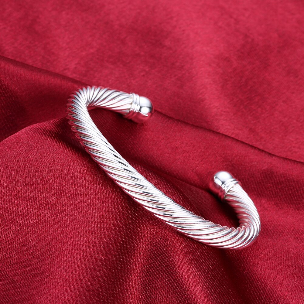 925 Stamp Silver color Bracelet elegant twisted wire bangles for Women Fashion Wedding Party Christmas Gift Girl student Jewelry