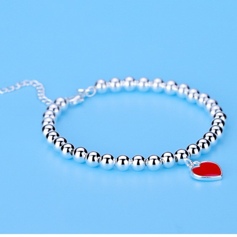 Hot sale 925 Stamp Silver color Charm beads Heart pendant Bracelet for Women Fashion party wedding accessories Jewelry gifts