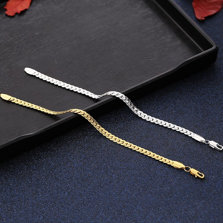 Hot sale 925 Stamp Silver color 18K gold 6MM chain bracelets neckalce for women fashion Party wedding designer jewelry sets gift