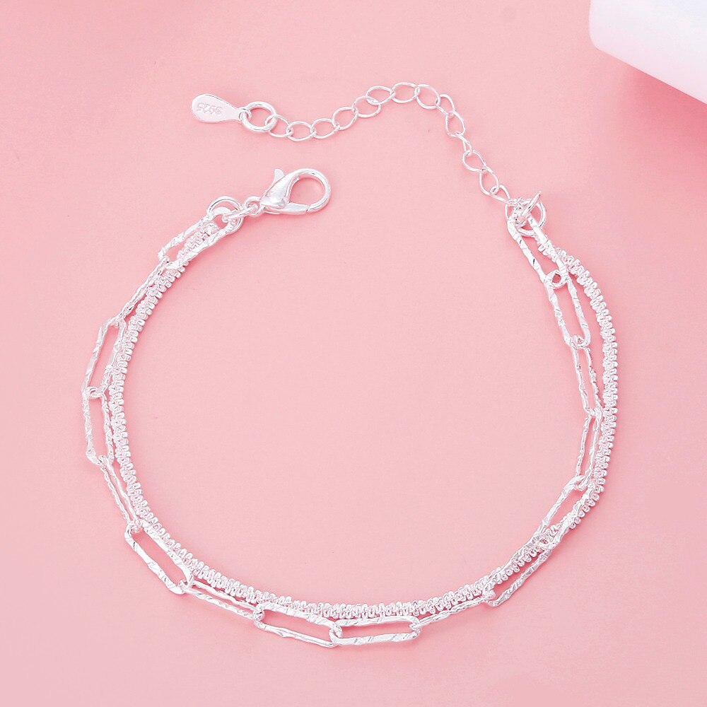Fine 925 Stamp silver elegant double chain bracelets for women fashion original party wedding Accessories Jewelry holiday gifts