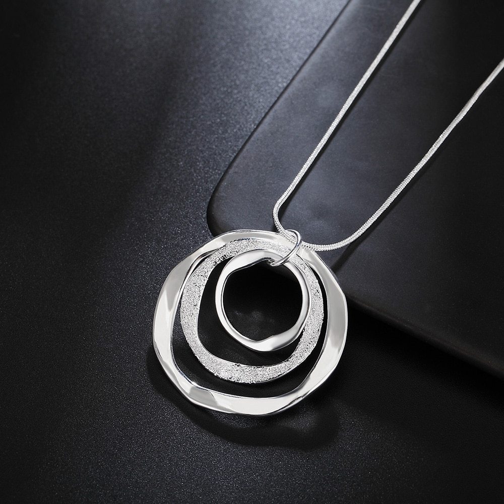 Fine brand Solid 925 Stamp Silver color Necklace For Women Bohemia three circle pendant luxury Wedding Jewelry party gift