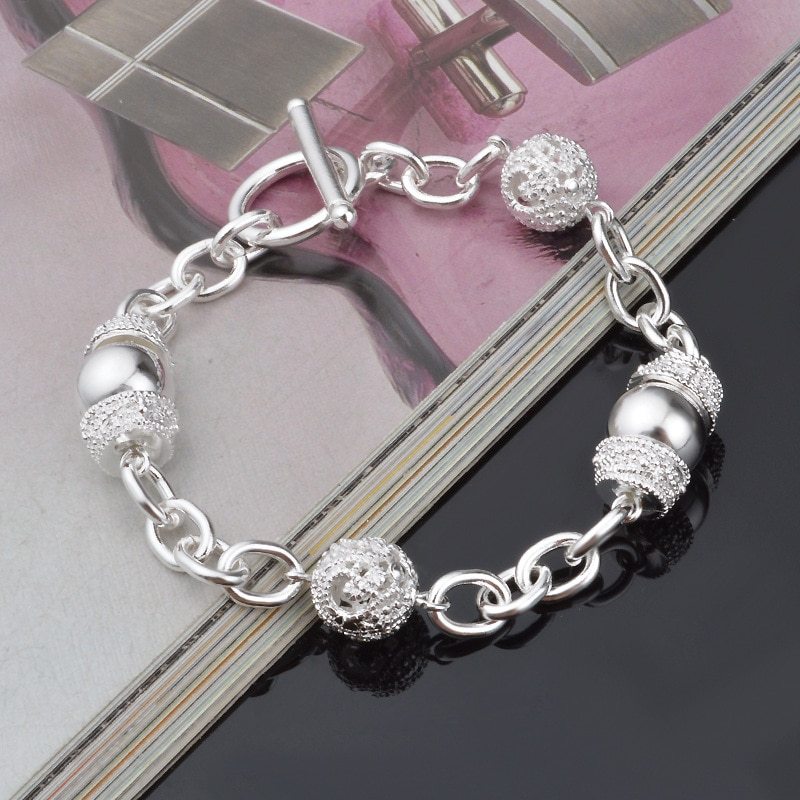 New hot 925 Stamp Silver color Bracelets for Women classic geometry Circle Chain Fashion Wedding Party Christmas Gifts Jewelry