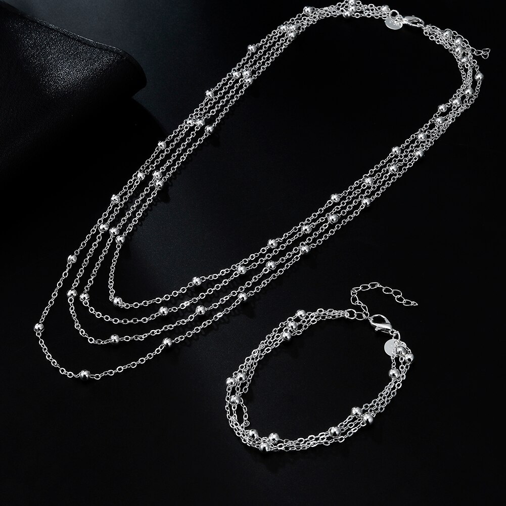 Hot 925 Stamp Silver color jewlery sets Tassel beads Bracelet necklaces for women fashion designer party wedding accessories