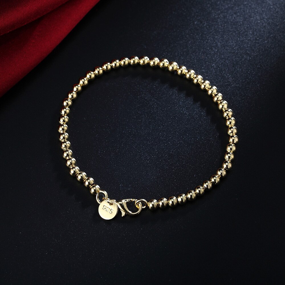 Special offer New 18K gold color 925 Stamp Silver color Bracelets for Women 4MM beads Chain Fashion Wedding Party Gifts Jewelry