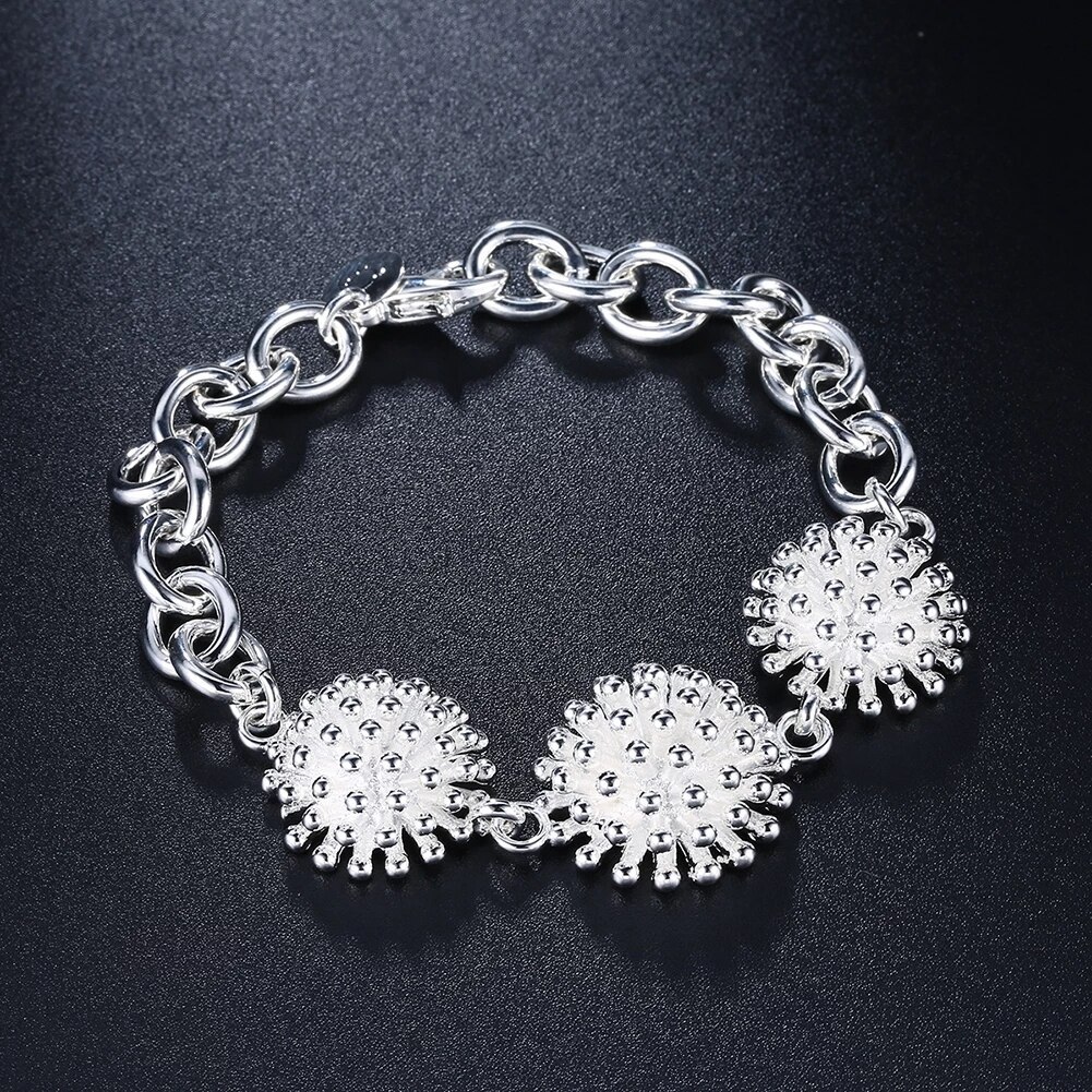 925 Stamp Silver color Bracelets for women man Charm round flowers lady Wedding party Christmas Gifts fashion Jewelry 8 inches