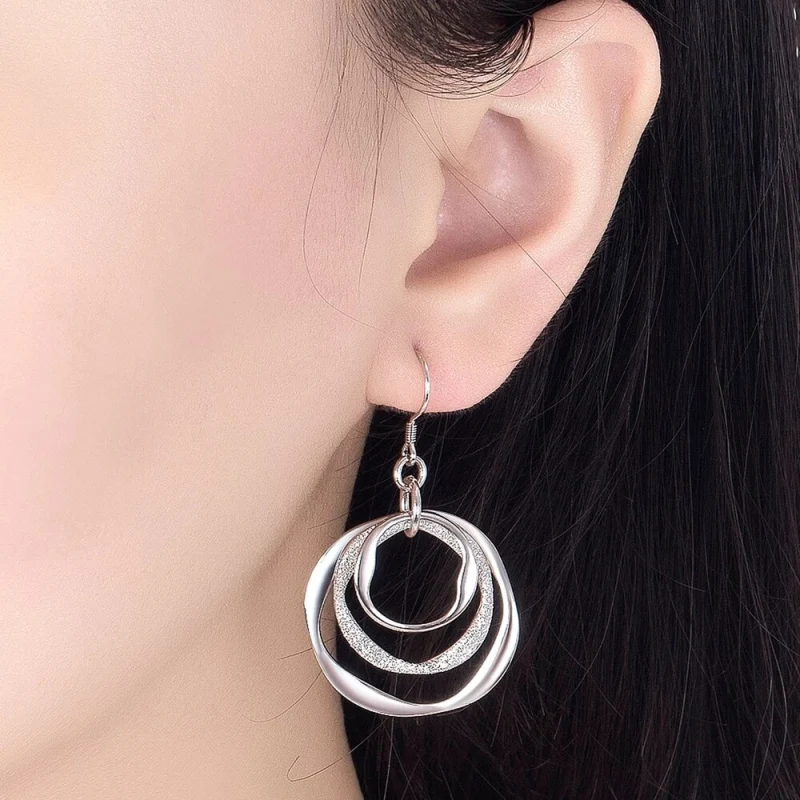 Fine 925 Stamp Silver color Beautiful round circel pendant necklaces earrings for women fashion party wedding jewelry sets gifts