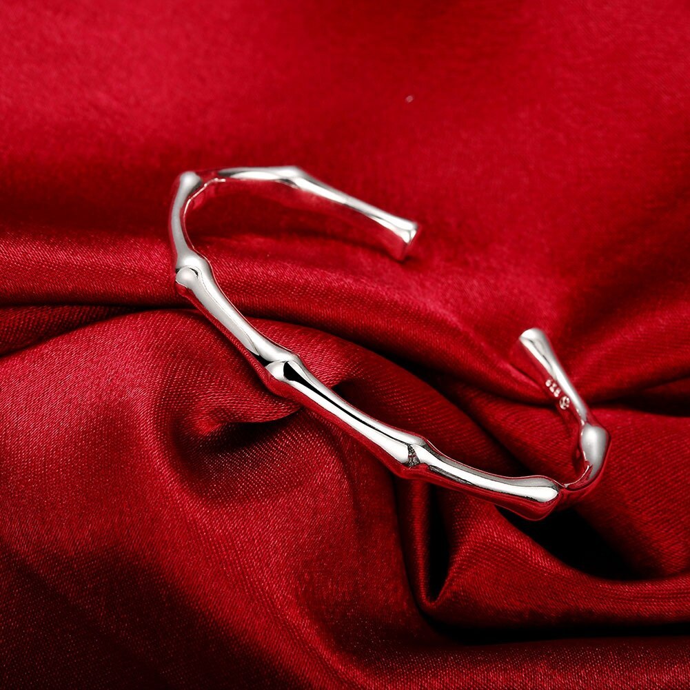 Hot 925 Stamp Silver color Bamboo joint bangles Bracelets for Women elegant adjustable fine lady Jewelry Fashion wedding Party