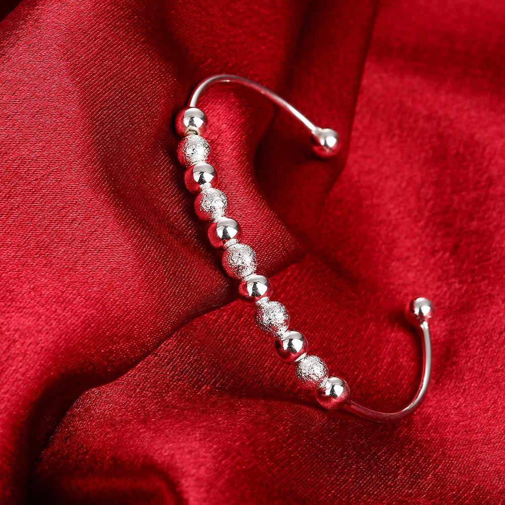 Charm hot 925 Stamp Silver color fine Round beads bangle Bracelets for Women adjustable Jewelry Fashion Party wedding gifts