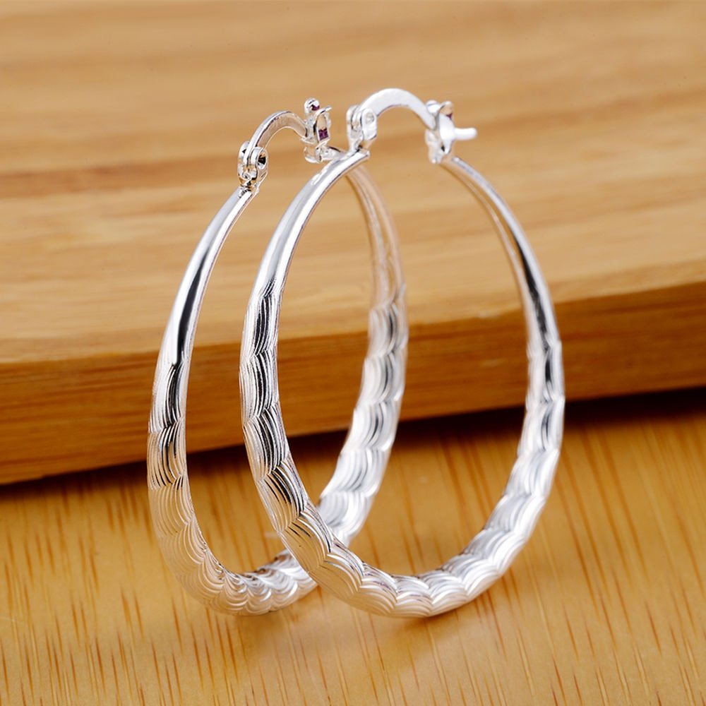 Fashion 925 Stamp Silver color Earrings for Women Jewelry 4CM Big circle hoop earrings Ear loop hanger lady party Christmas gift
