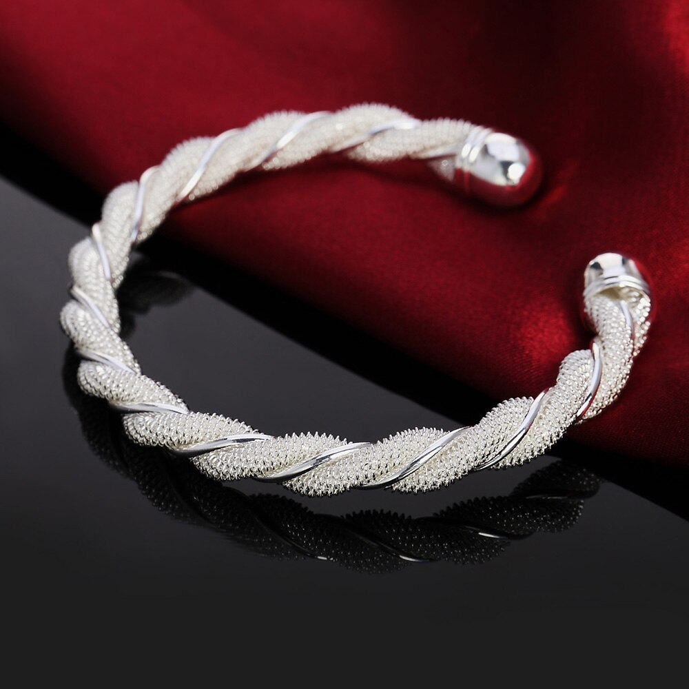 Charm 925 Stamp Silver color Bracelets fine Twisted wire bangles for Women Fashion Wedding Party Christmas Gift luxury Jewelry