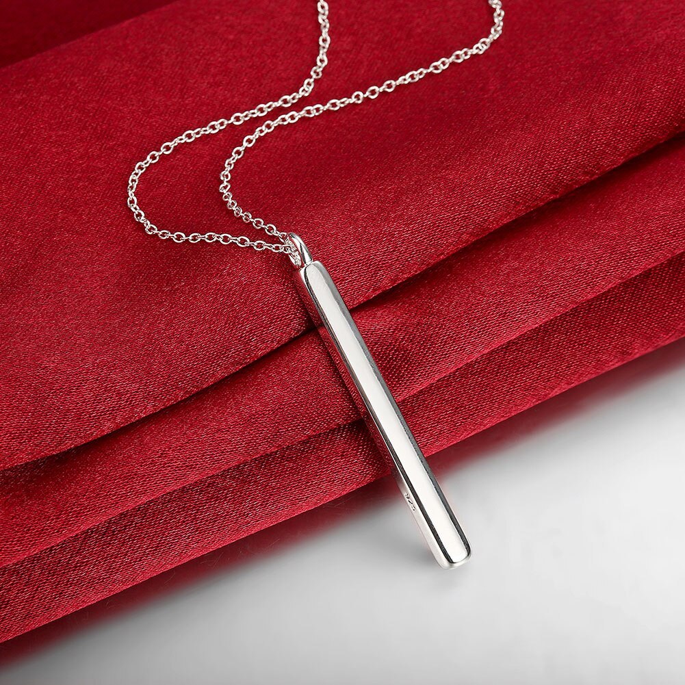 wholesale 925 Stamp Silver color Cuboid geometry Pendant Necklace For Women 18 inch girl gift high quality party wedding Jewelry