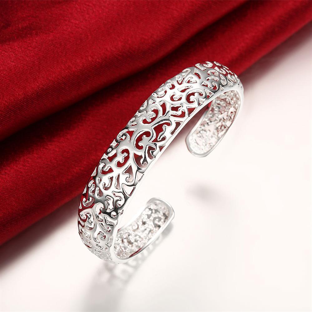Fine 925 Stamp Silver color Hollow pattern bangles Bracelets for Women adjustable Fashion luxury Jewelry wedding Party lady Gift