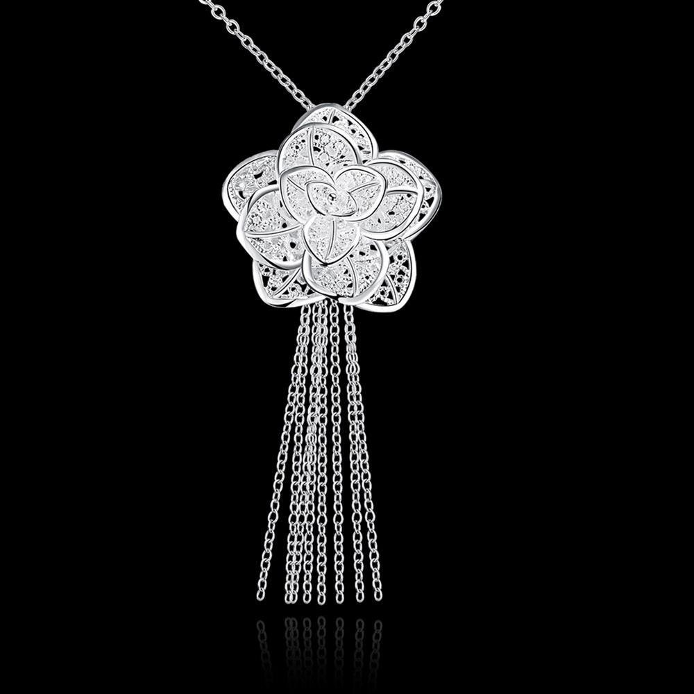 New 925 Stamp Silver color Retro beautiful flowers Pendant Necklace For Women 18 inch Christmas gift luxur party wedding Jewelry