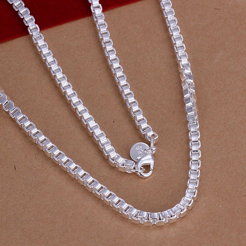 Hot classic 925 Stamp Silver color Necklaces 4MM box chain for woman men's Charm Jewelry 20 Inches Fashion Party Christmas Gifts