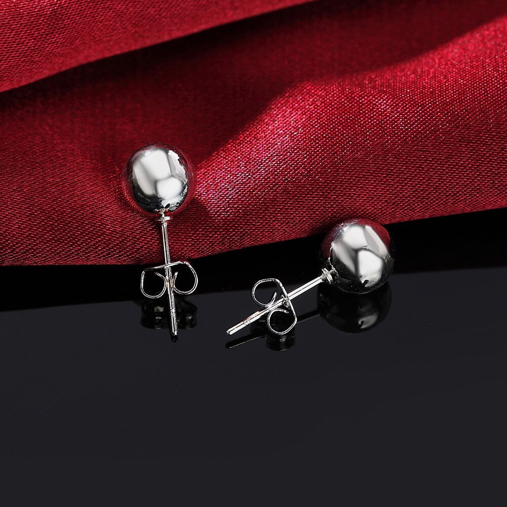 New 925 Stamp Silver color Earrings for man Women 8-10MM Simple beads Ear studs Valentine's Day Gifts Street all-match Jewelry