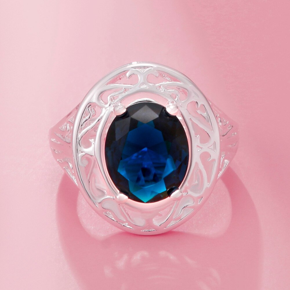 Fine 925 Stamped Silver elegant Blue Crystal Oval rings For Women original fashion designer party wedding Jewelry birthday gifts