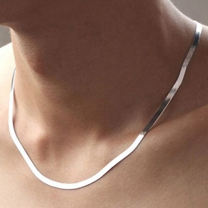 925 Stamp Silver color 4MM chain Necklace for Women Luxury Couple Fine Jewelry Blade Chain wedding gift choker Clavicle