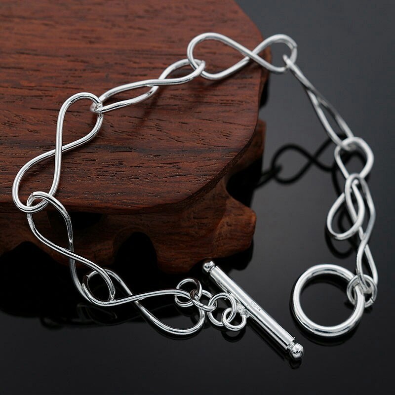 New Popular brands 925 Stamp Silver color twisted circle 8 shape Bracelets For Women fashion designer party Wedding Jewelry gift