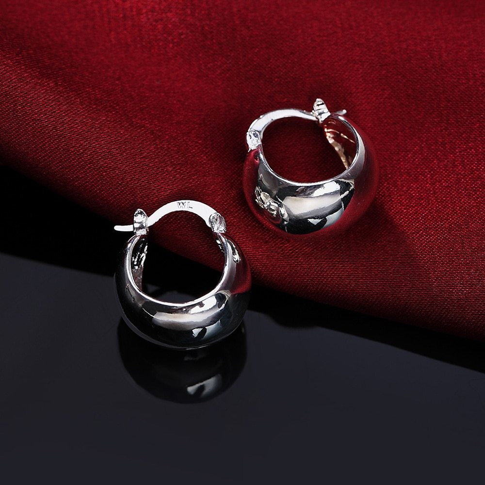 New charm 925 Stamp Silver color Earring Fashion Smooth round Earrings for Women classic Jewelry Wedding party Birthday Gifts