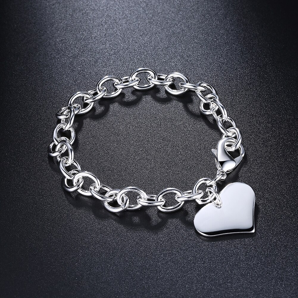 Factory direct fashion 925 Stamp Silver color Bracelet for woman hot fine love heart pendant chain jewelry Wedding party gift
