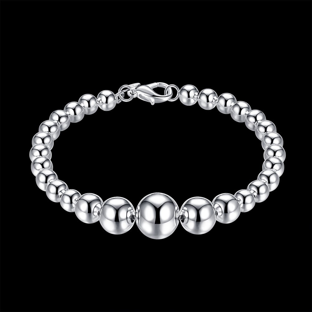 Hot sale fashion 925 Stamp Silver color Bracelet for man woman classic bead chain Wedding party Gifts Street all-match jewelry