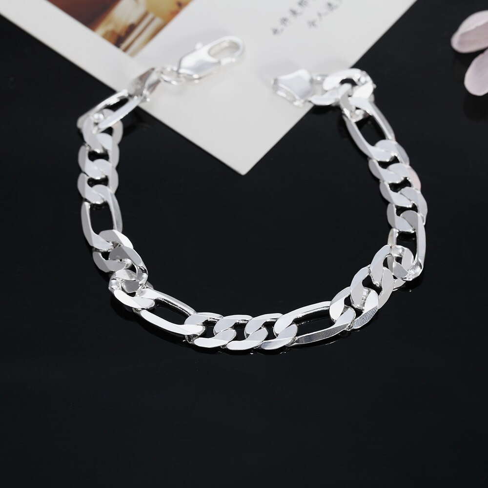 Fashion charm 925 Stamp Silver color Bracelet for man woman 8MM geometry chain fine Luxury jewelry Wedding party Christmas gifts