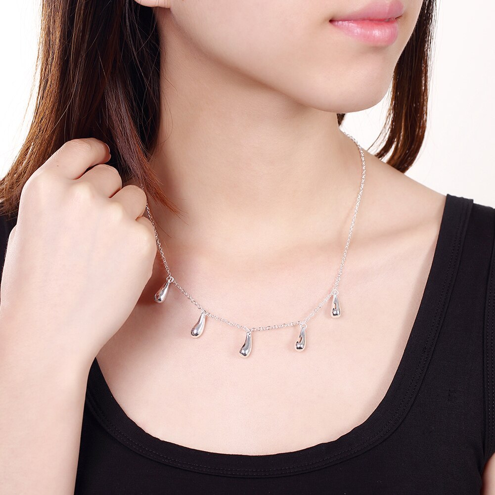 High quality water drop necklace earrings bangles bracelet 925 Stamp Silver color Jewelry set for woman Party wedding fashion