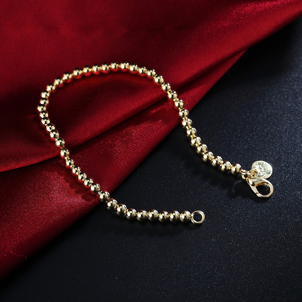 Special offer New 18K gold color 925 Stamp Silver color Bracelets for Women 4MM beads Chain Fashion Wedding Party Gifts Jewelry