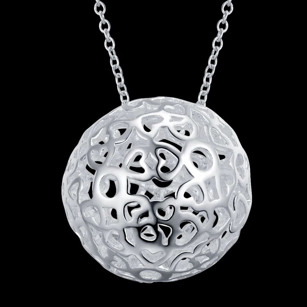Special offer classic 925 Stamp Silver color Hollow Ball Pendant Necklaces for woman Charm Jewelry Fashion Party Christmas Gift