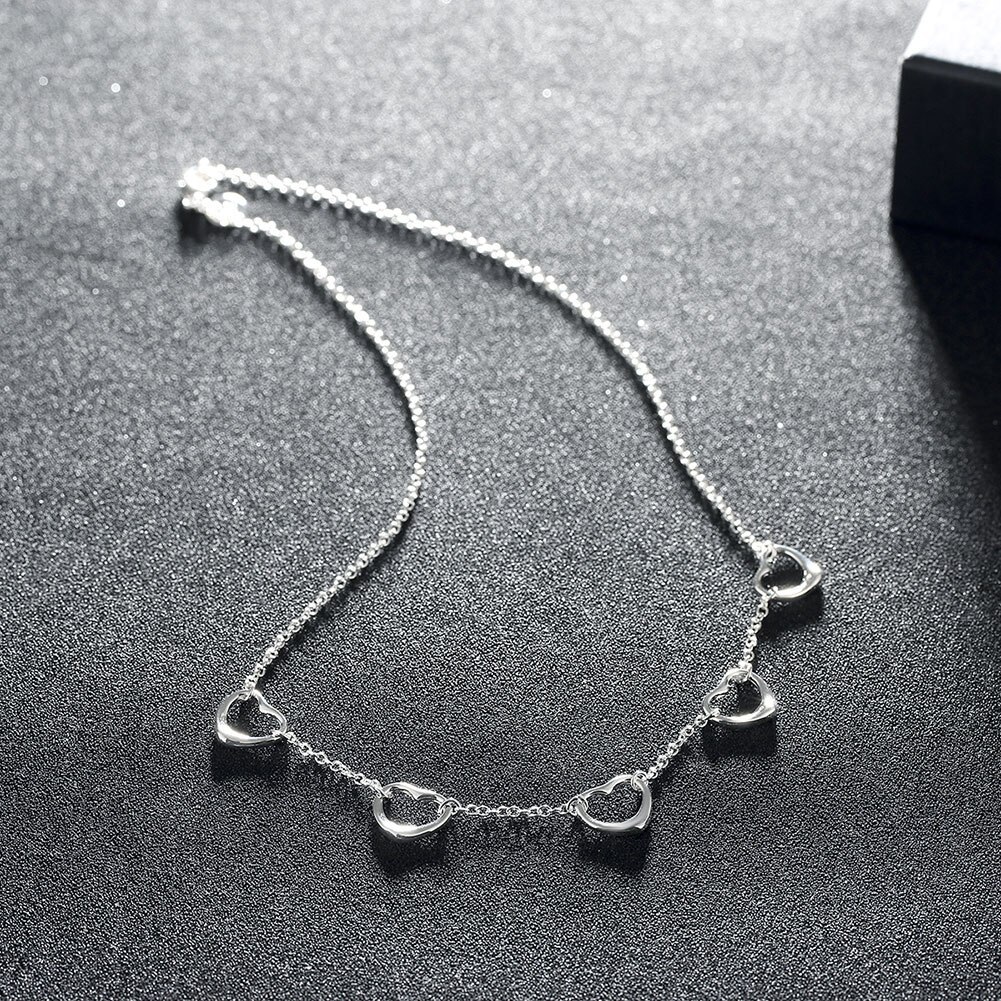 Classic 925 Stamp Silver color Necklaces for Women Jewelry 18 Inches romantic five heart chain lady party Fashion Christmas Gift