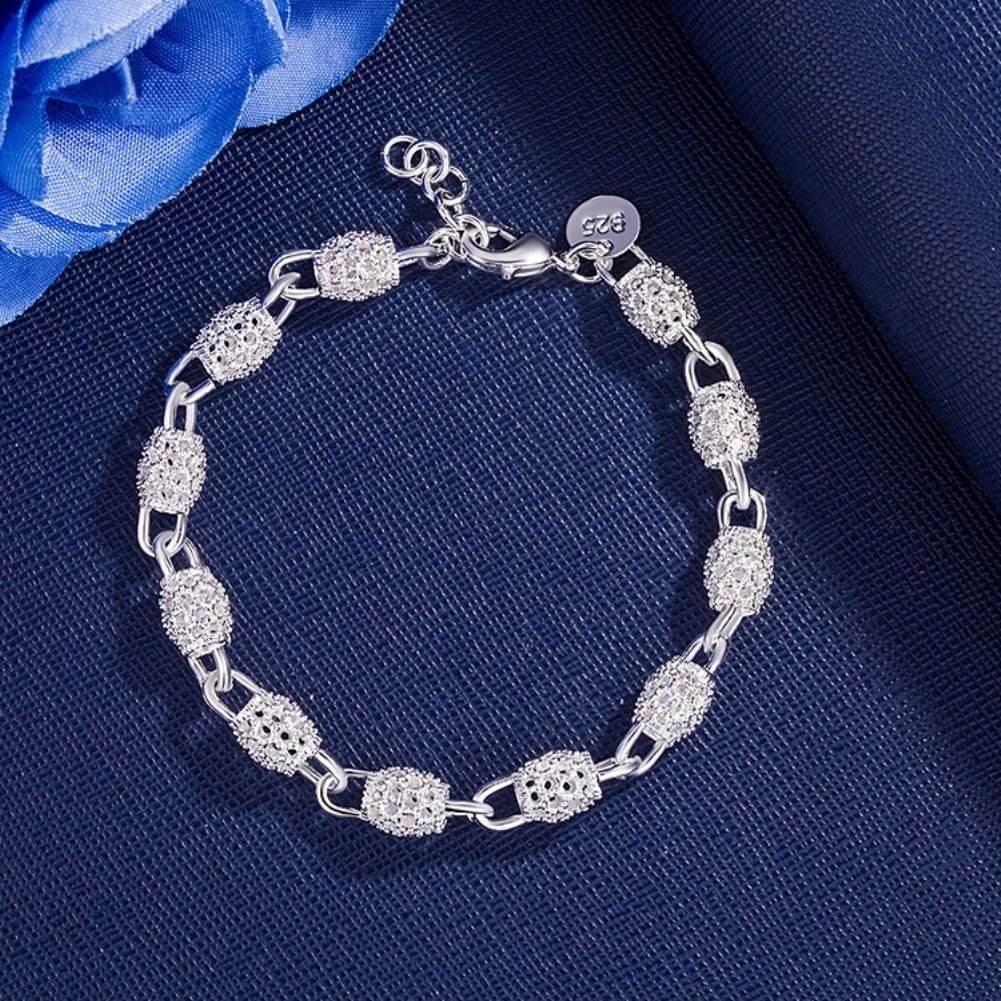 Special offer 925 Stamp Silver color Bracelet for Women Frosted hollow ball Chain Fashion fine Jewelry Wedding Party Gift
