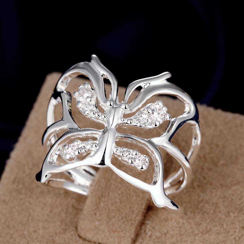 Hot charm 925 Stamp Silver color Crystal butterfly Ring For Women adjustable Fashion Retro Wedding Party Gift luxury Jewelry