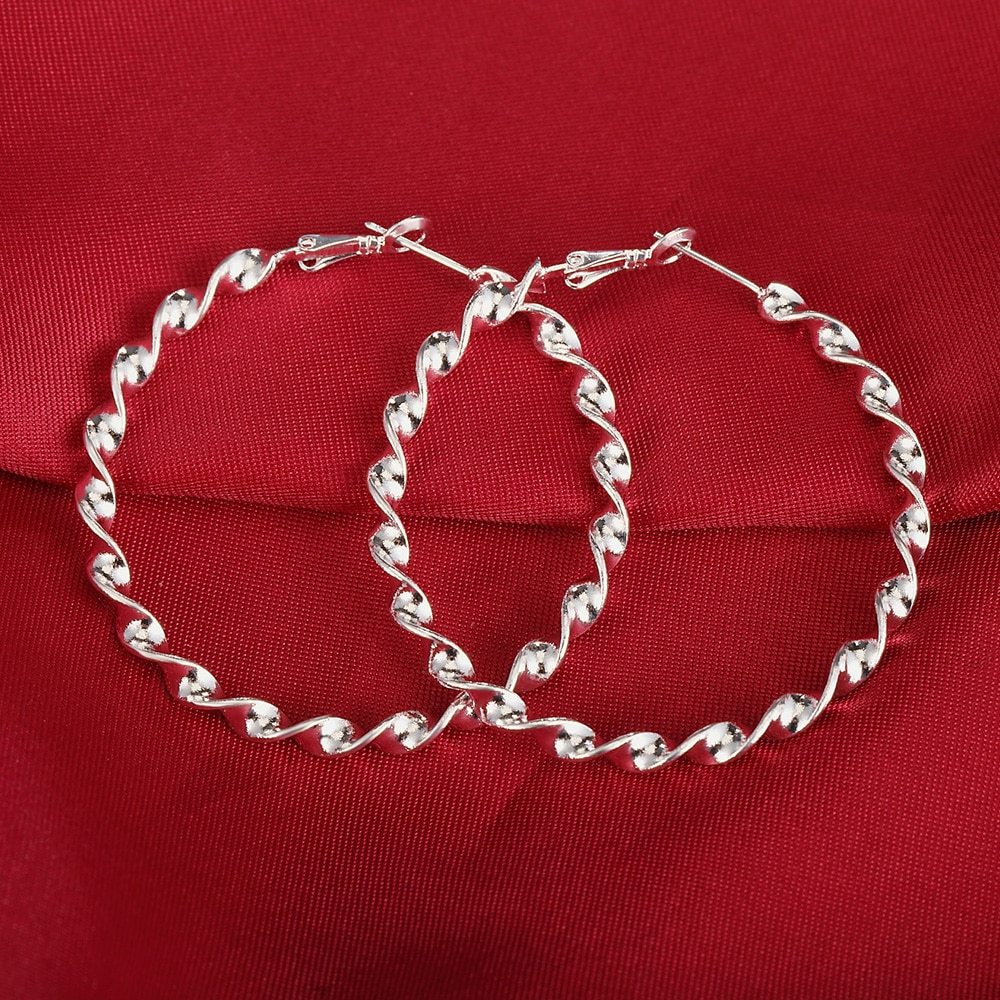 Hot fashion Jewelry 925 Stamp Silver color 5cm Earrings for Woman Beautiful Big circle hoop earrings Christmas Gifts