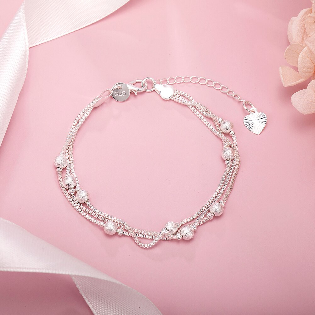 925 Stamp Silver color Geometry beads Chain Bracelet for Women Fashion Wedding Fine Jewelry Christmas Gift 8inches