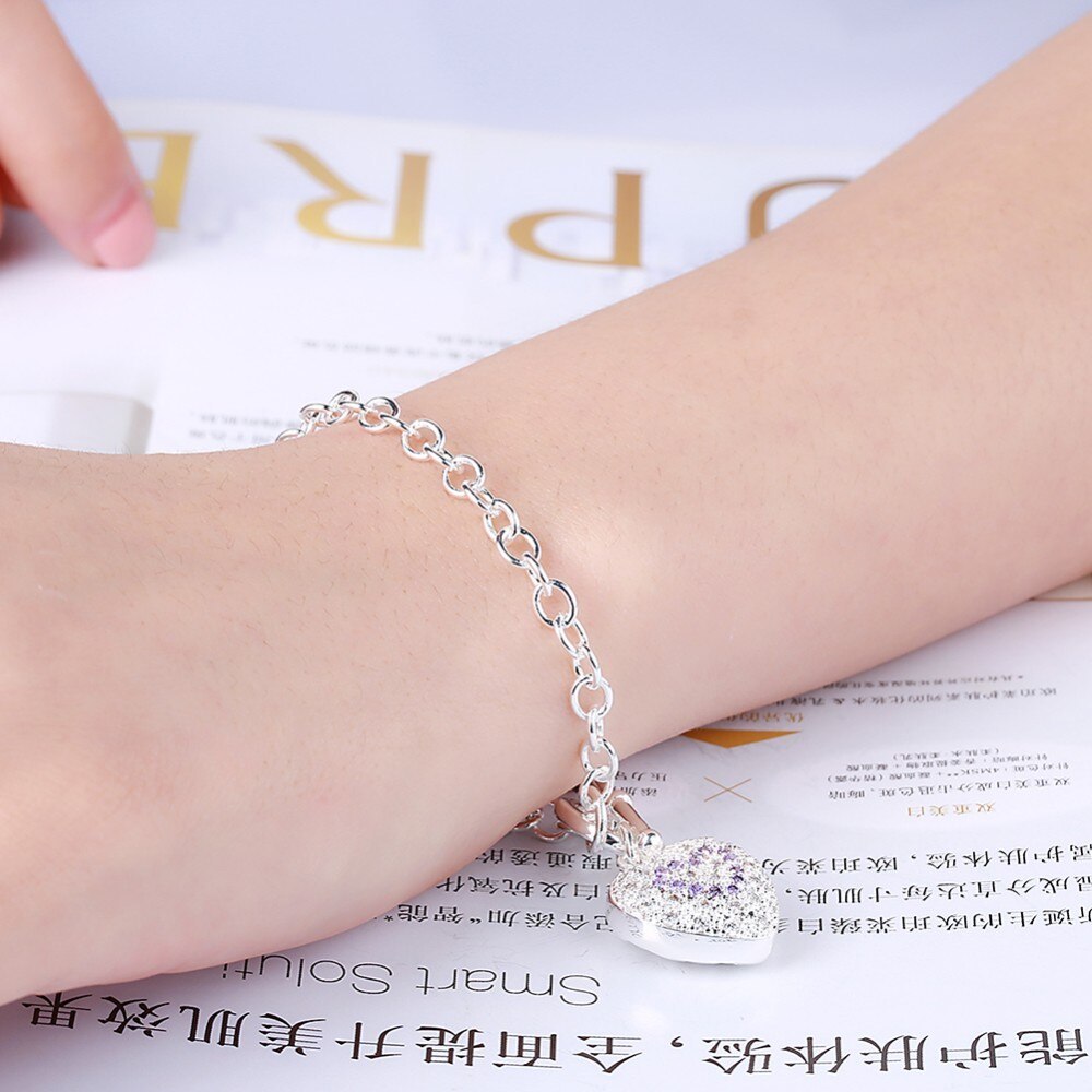 Hot 925 Stamp Silver color Jewelry sets fine heart crystal pendant necklace bracelets earrings for women Fashion Party wedding