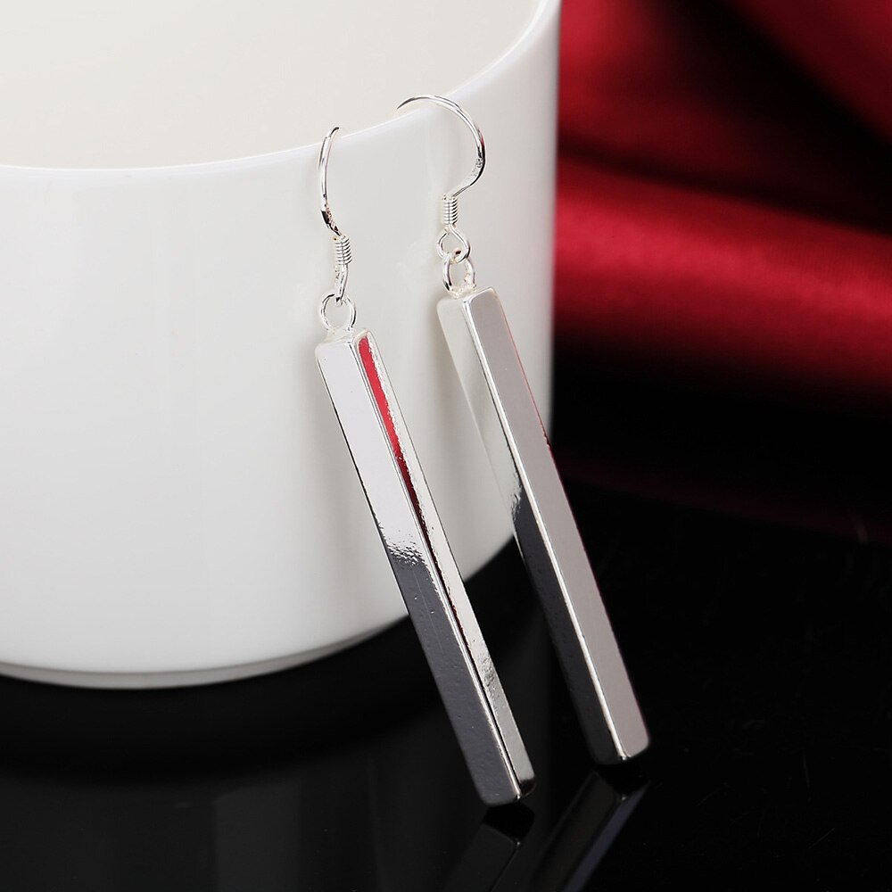 925 Stamp Silver color EarringS High Quality Fashion Woman Jewelry long geometry earrings Christmas Gifts drop earrings