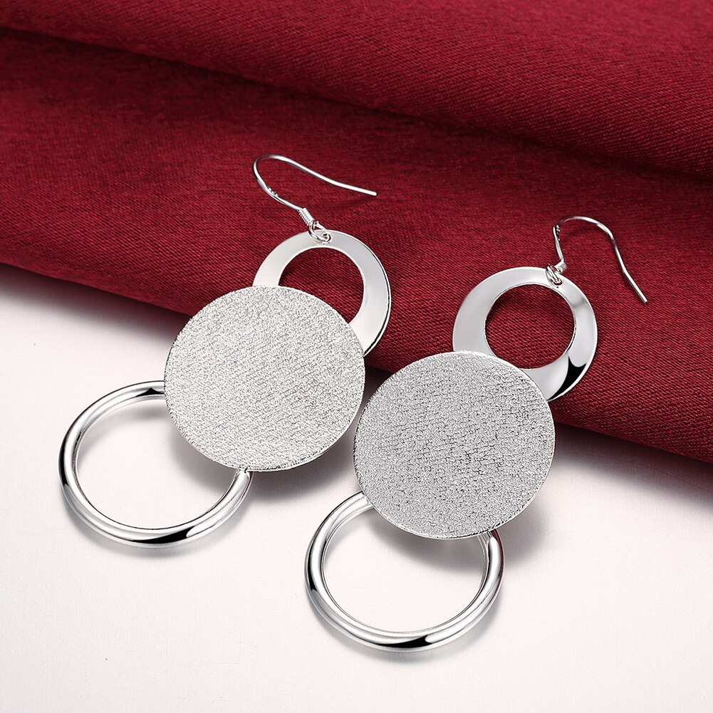Elegant lady Frosted circle wedding party Charm 925 Stamp Silver color earrings necklace Jewelry set for Women Fashion gift