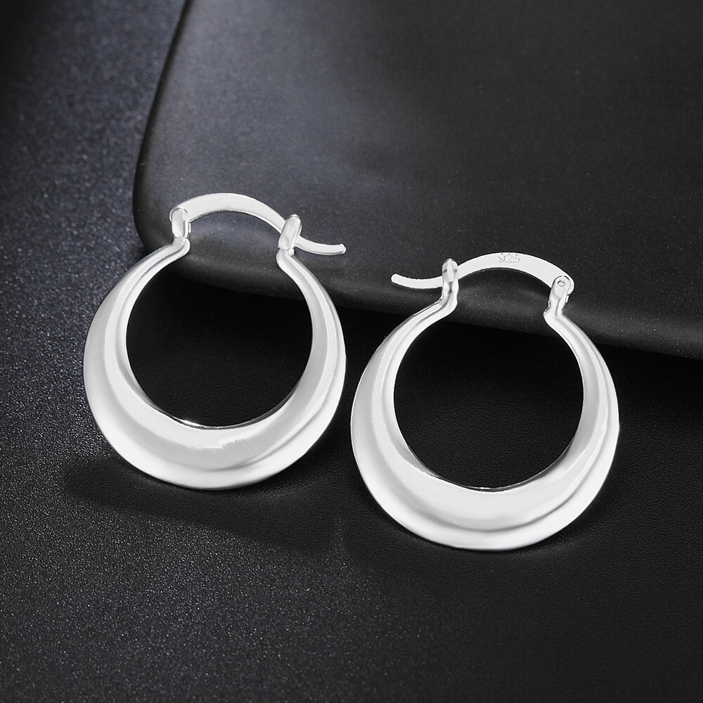 Factory direct 925 Stamp Silver color Earrings 3cm Fashion round big hoop for Women Beautiful Crescent Gift Engagement Jewelry