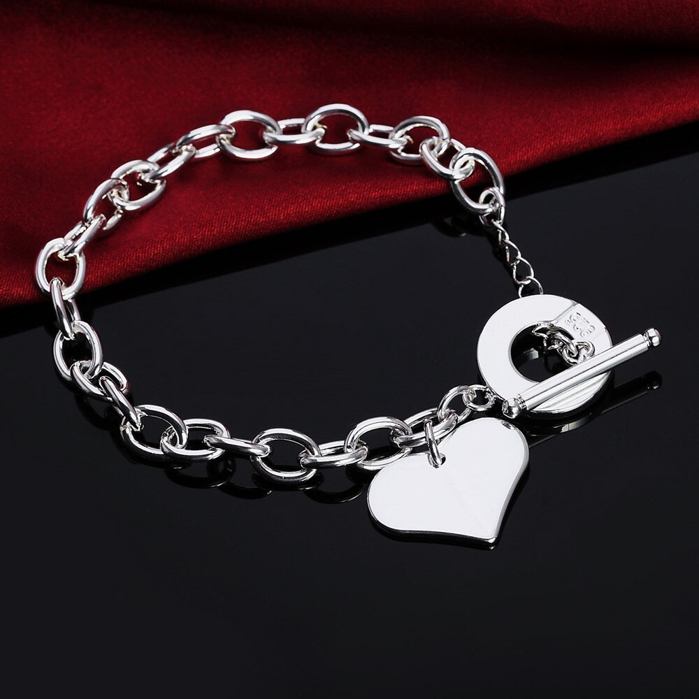 Factory direct fashion 925 Stamp Silver color Bracelet for woman Beautiful Heart pendant chain fine jewelry Wedding party gift