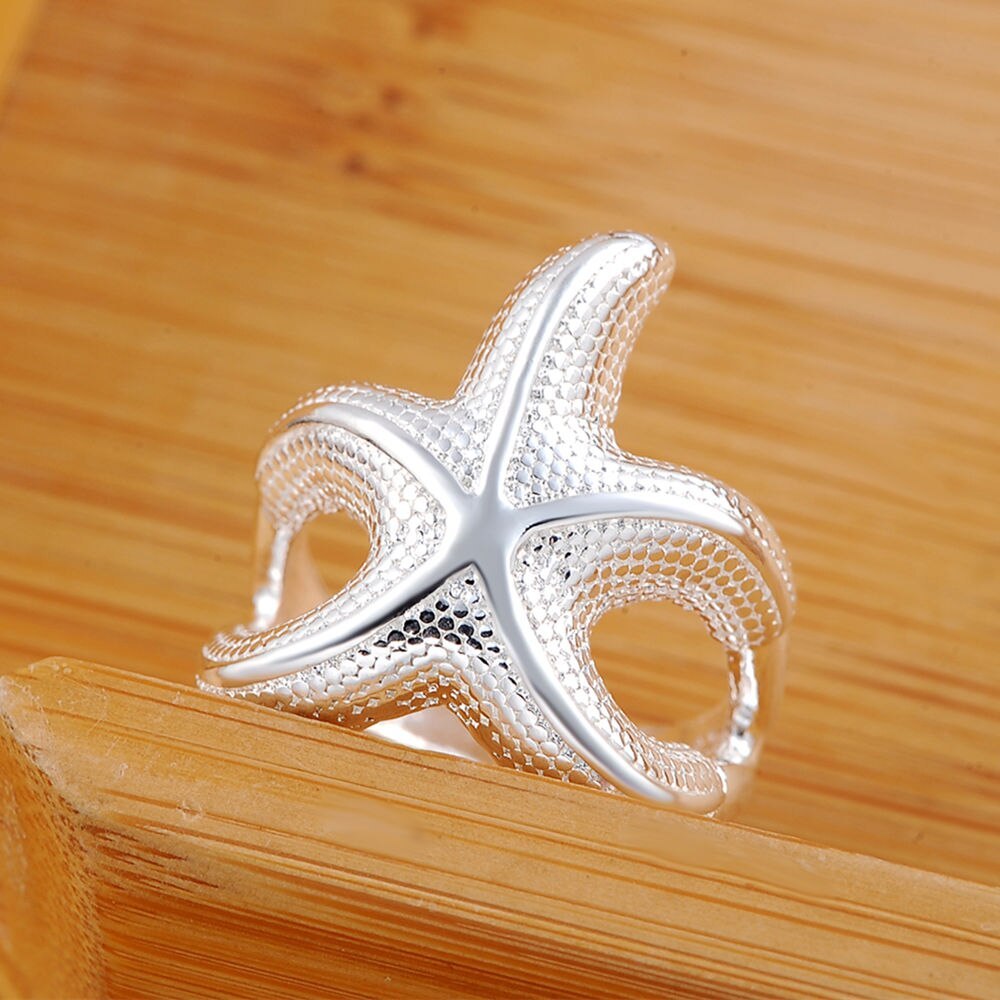 Special offer New 925 Stamp Silver color Rings For Women fine Big starfish Fashion Party Gifts lady luxury Charm wedding Jewelry