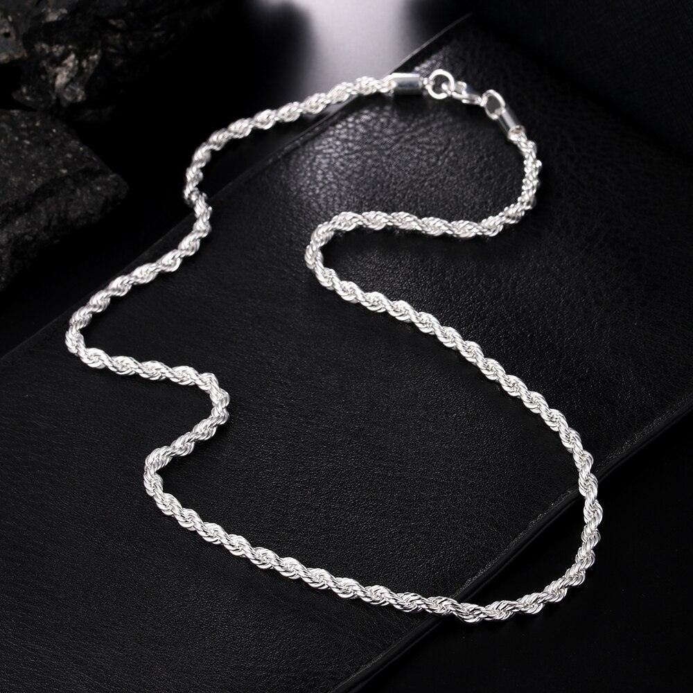 Factory Direct 925 Stamp Silver color Necklaces for woman men classic Jewelry 16-24 Inches Exquisite 4MM rope chain party Gift
